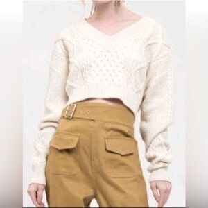 Anthropologie J.O.A chunky knit white cropped sweater SZ L. NWT